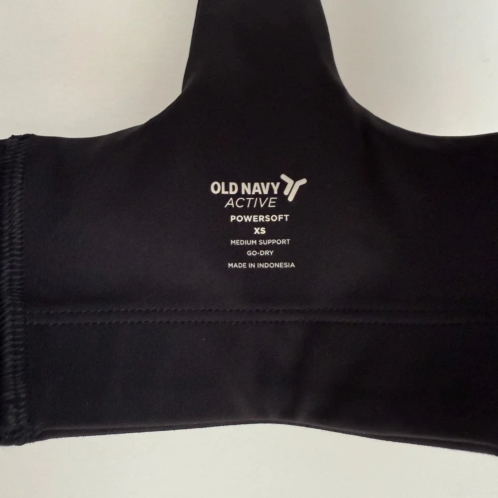 Old Navy PowerSoft Sports Bra Women XS Black Racerback Medium Support Go-Dry NWT